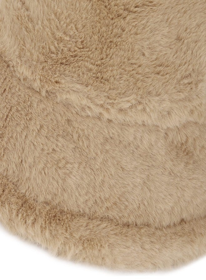 Umeepar Winter Faux Fur Fuzzy Bucket Hat Fluffy Warm Hat for Women Men (Plain Khaki) - Image 2